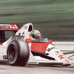Ayrton Senna original airbrush illustration by Jon Wilhelm